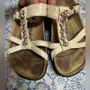 Birkenstock Women's Cream Sandals with Rhinestone Accents